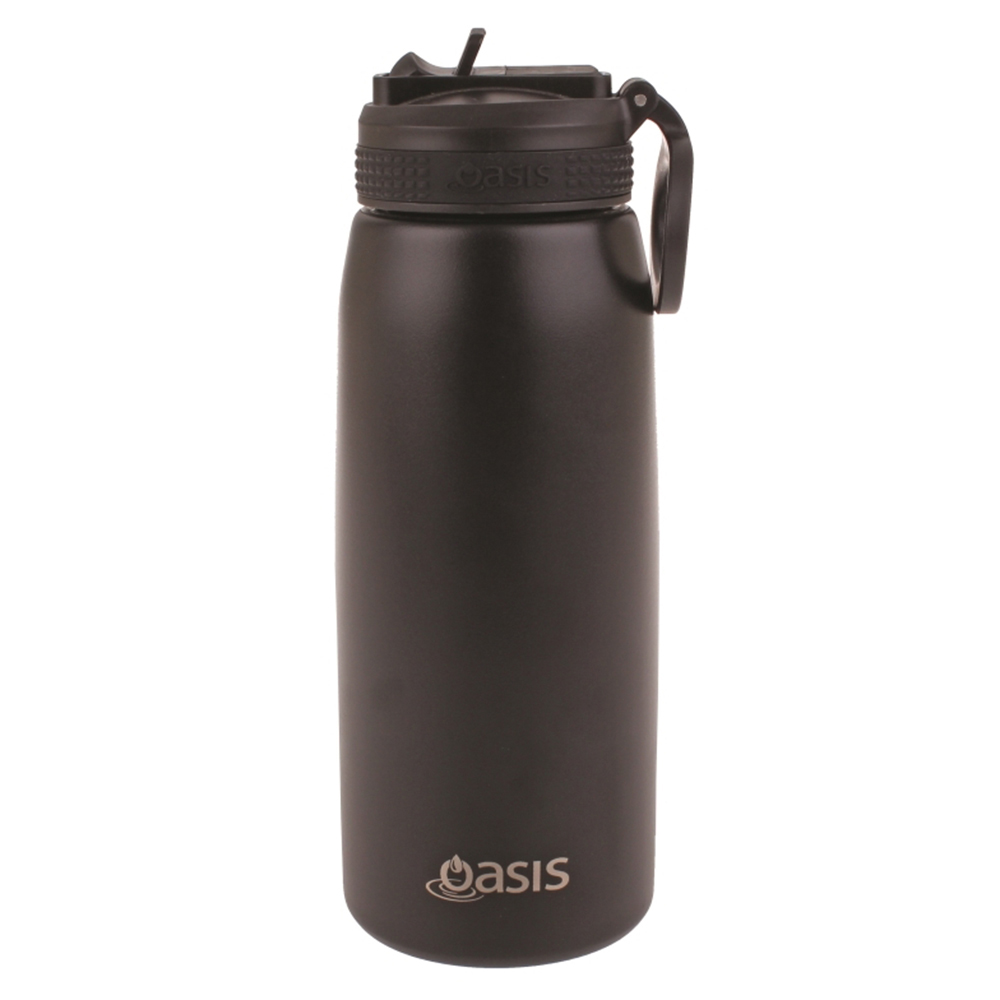 Oasis Stainless Steel Double Wall Sports Straw Drink Bottle Black 780ml